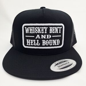 Whiskey Bent And Hell Bound Flat Bill Trucker Mesh Snapback Cap Black